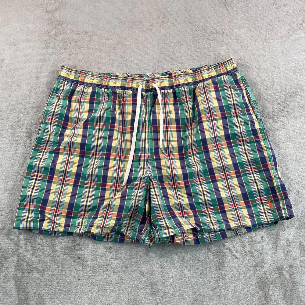 Vintage Polo Ralph Lauren Swim Trunks Men 4XB‎ 42W Multi Madras Plaid Mesh Lined